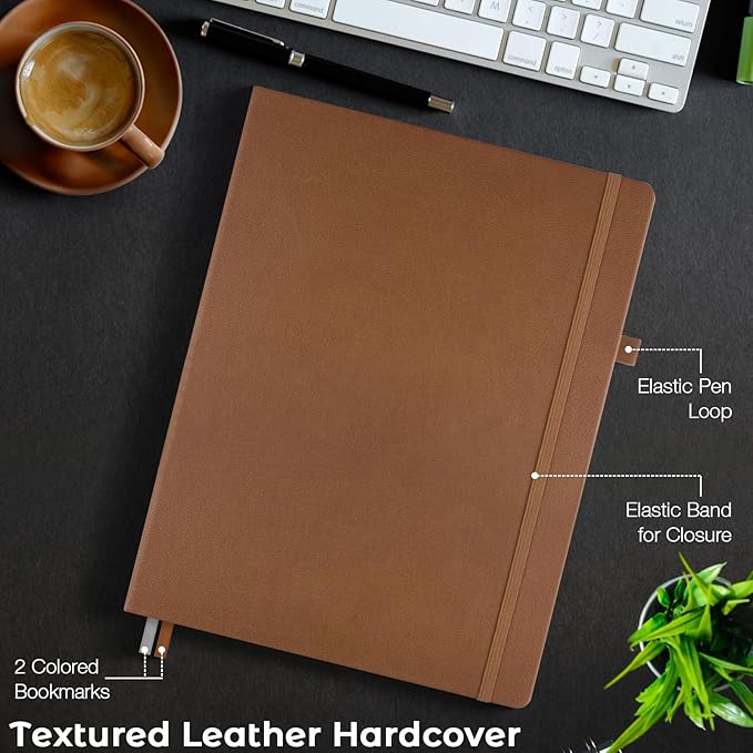Blank Notebook, Hardcover Sketch Book, 8.5" x 11" Large Blank Journal, No Bleed Thick Paper Sketchbook for Drawing Art, Unlined Notebook Journal for Women Men, A4 Leather Sketchbook, Lay Flat, Brown