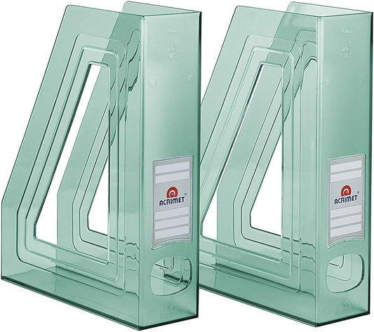 Acrimet Magazine File Holder, Durable Rack, Space-Saving Organizer (Plastic) (Clear Green Color) (2 pack)
