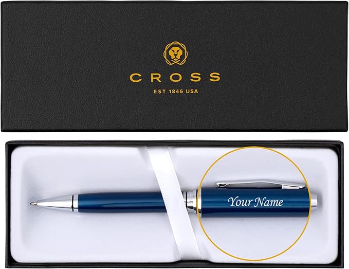 Personalized, Custom Engraved Cross Pen for Men or Women | Cross Coventry Ballpoint Pen | Luxury Gift for Office, Graduation and Business [Blue Lacquer with Chrome Trim]