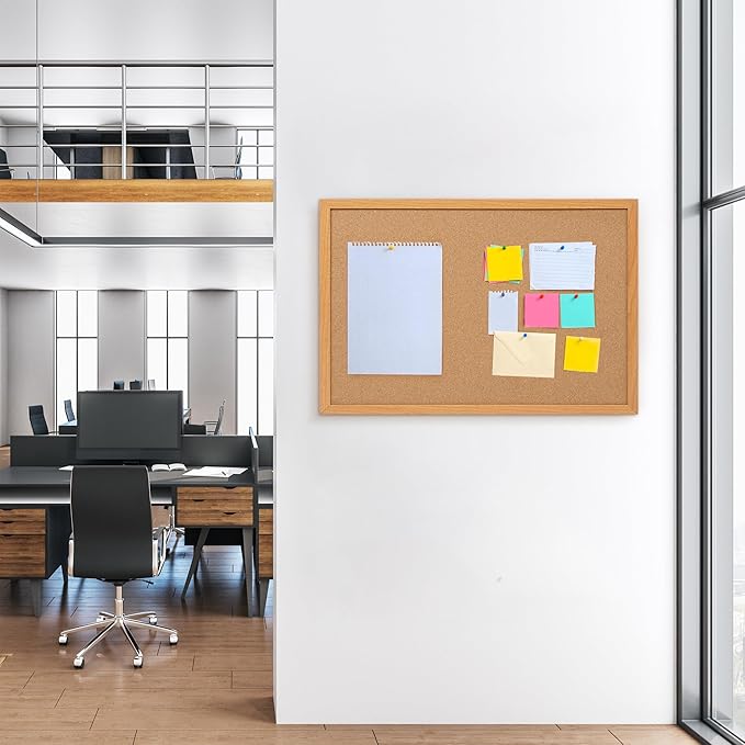 Board2by 2 Pack Cork Board Bulletin Board 20" x 30", Wood Framed Corkboards for Wall Decor, Hanging Office Message Board, Wall Mounted Notice Pin Board with 30 Push Pins for School, Home & Office