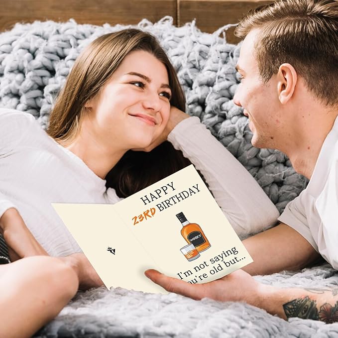 Funny 23rd Birthday Card for Her Him, Happy 23rd Birthday Decorations for Men Women, Unique 23rd Birthday Gifts for Son Daughter, Whiskey 23 year old Bday Gift Ideas