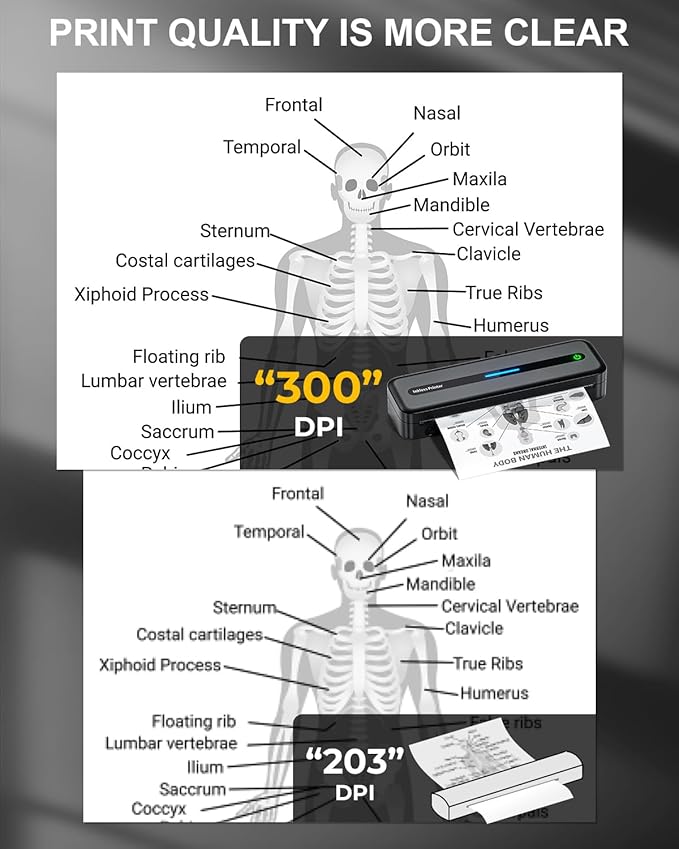 COLORWING Portable Printers Wireless for Travel, 300DPI Mini Compact Inkless Printer, Thermal Bluetooth Printer Compatible with Android and iOS Smartphone & Tablet & Laptop - Black
