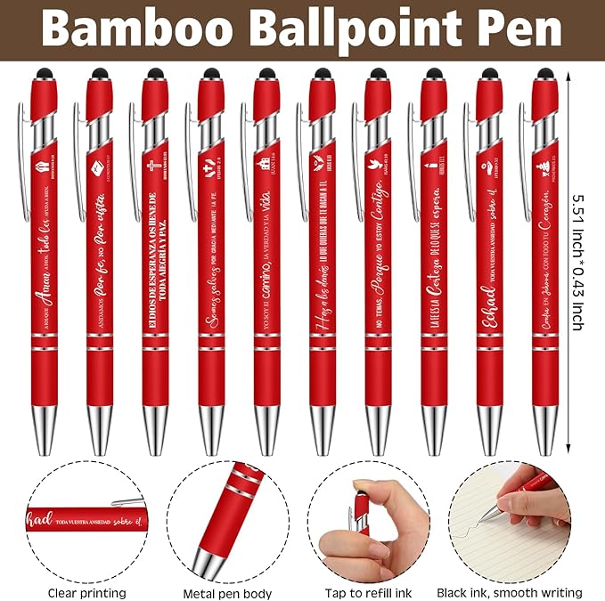 60 Pcs Spanish Christian Gifts Bulk Religious Notebooks with Bible Verse Pens,inspirational Spiral Prayer Journal and Pen Set Church Gifts for Women Men Sunday Church Party Favors (Red)