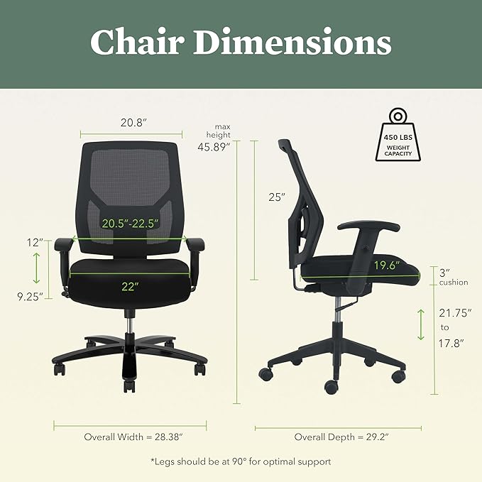 HON Crio Big and Tall Office Chair, 450lbs Weight Capacity, Extra Wide Desk Chair, Heavy Duty Tilt Recline, Swivel Wheels, Comfortable for Long Hours