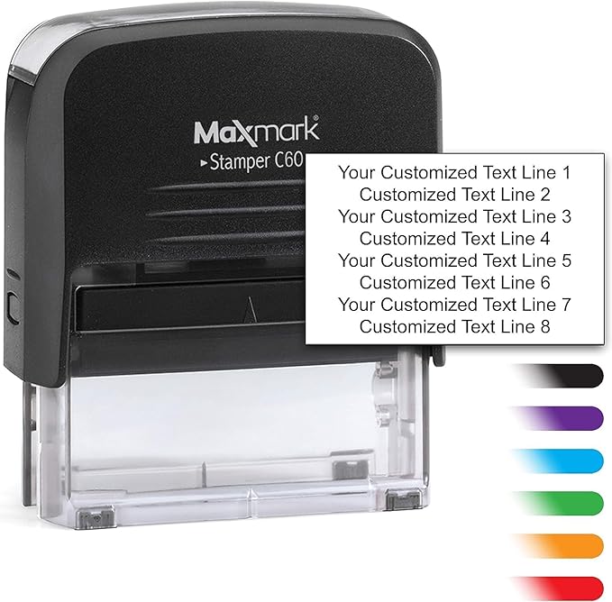 Custom Self Inking Rubber Stamp - Up to 8 Lines of Text - Choose from 15 Ink Colors - XX-Large Size