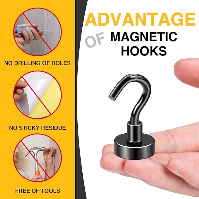 DIYMAG Magnetic Hooks, 30Lbs Strong Heavy Duty Cruise Magnet S-Hooks for Classroom, Fridge, Hanging, Cabins, Grill, Kitchen, Garage, Workplace and Office etc, (15 Pack-Black),Screw in Hooks