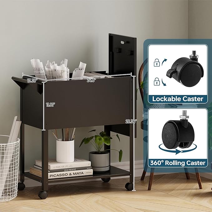 Mobile File Cart with Lock, Rolling File Cabinet Hanging Letter/Legal Size with Lockable Sliding Cover, Office File Organizer on Wheels