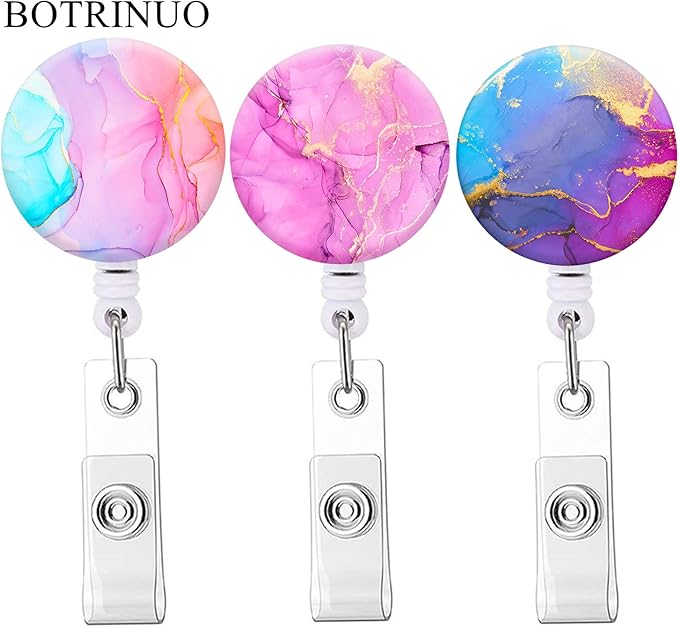 Retractable Badge Reel Clip, Badge Holder with Alligator Clip, Cute Badge Clip on ID Name Card Holders for Nurse Doctor and Office (3Pack Gilt Blue Pink)