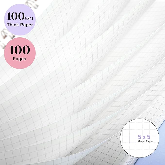Yoment Graph Paper Notebook Spiral Notebook 8.5 x 11 A4 Large Grid Paper Notebooks, 100 GSM Thick Graph Paper, Plastic Cover Graphing Notebook for Work School Engineering, A4 Purple
