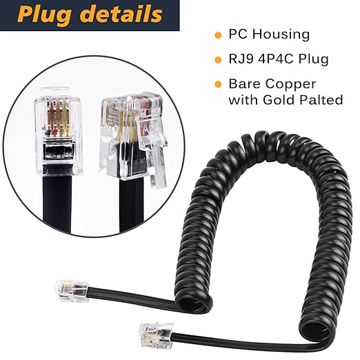 Telephone Handset Cord Detangler 2 Sets, 2 Pack 360 Degree Rotating/Anti-Tangle Landline Cable and 2 Pack Telephone Handset Cord 8.5 Foot Uncoiled (2 Foot Coiled)