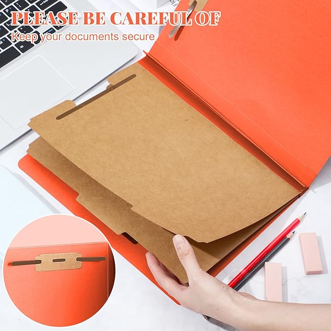 48 Pcs Classification Folders Bulk 2 Dividers File Folder with Fastener 2 Prongs Letter Size Pressboard Filefolders with 3.5 Inch Expansion for Organize Office Medical Document (Orange)