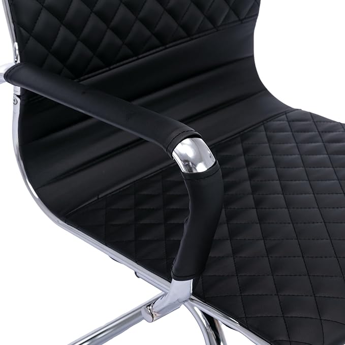 Office & Conference Room Chairs Set of 4 with Mid Back, Modern PU Leather Desk Chairs, Black