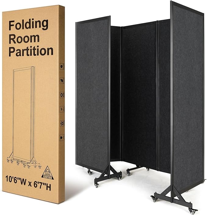 Room Partition,Folding Privacy Divider,Office Partition Dividers,Office Dividers Wall, 10'6"W x 6'7"H,Grey