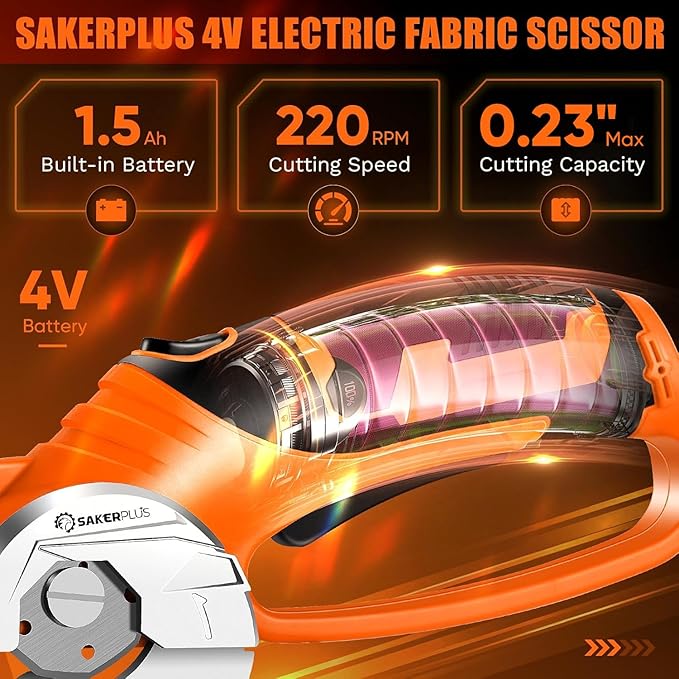 Cordless Electric Scissors,4V Rechargeable Cardboard Box Cutter Heavy Duty Fabric Scissor with Safety Lock & LED Light,Power Rotary Cutter for Leather Carpet Plastic Cutting,Sewing,Crafting