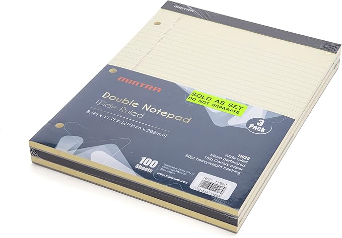 Mintra Office Legal Pads (Double Pad 3pk (Canary), 8.5in x 11in (Wide Ruled))