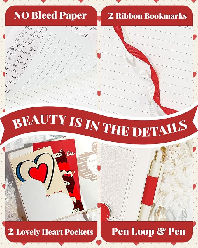 Journal for Women and Girls with Heart Buckle, 240 Pages Girls Diary Journal with Pen for Writing, Cute Daily Writing Journals for Women, B6 Pretty Journaling Hardcover Notebooks (White)