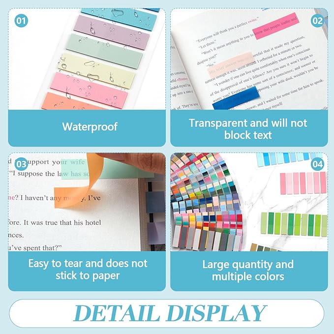 ReliThick 8000 Pcs Annotation tabs Sticky Tabs for Books Transparent Sticky Notes Multi Colored Writable Page Markers Book Flags Strip for Annotating Reading Supplies Bookish Gift(Light Colors)