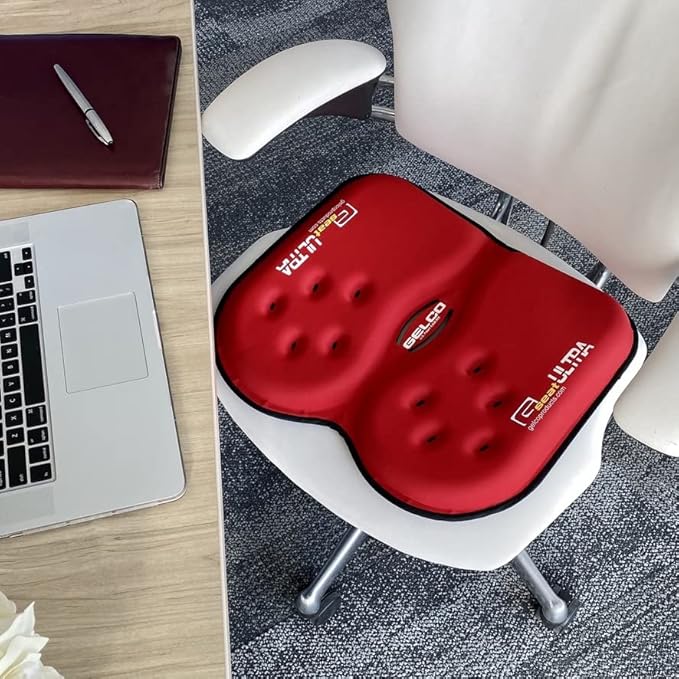 GSeat Ultra Orthopedic Gel and Foam Seat Cushion - for Coccyx, Back, Tailbone, Prostate, Postnatal, and Sciatica Pain/Discomfort - Office, Car, Chair, Travel (Cardinal Red)
