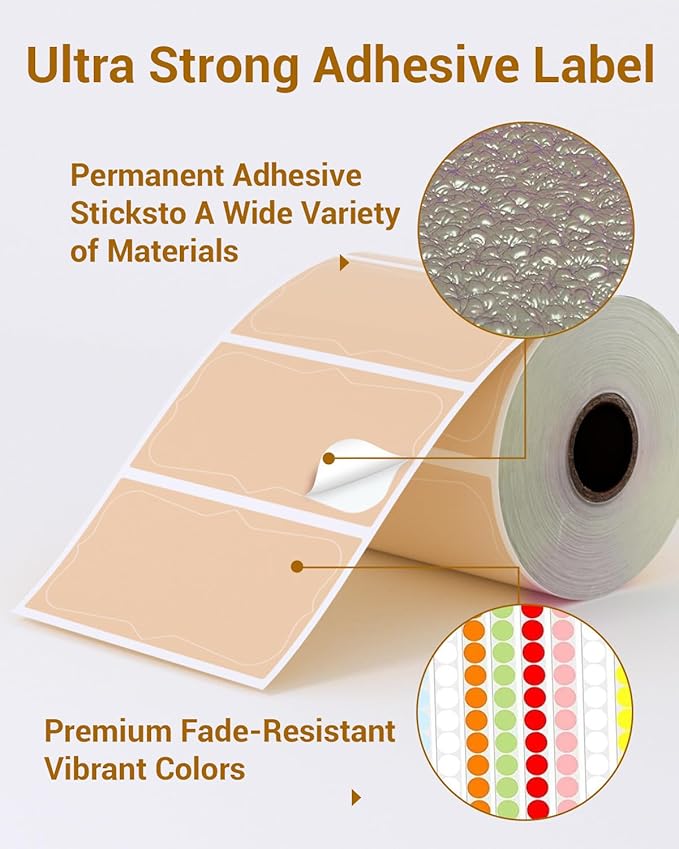 Phomemo Brown Thermal Labels for Shipping Label Printer for Small Business Supplies - 3" x 2" / 500 Brown Labels/Roll, Commercial Grade Round Stickers Roll for Custom Stickers Personalized & Business