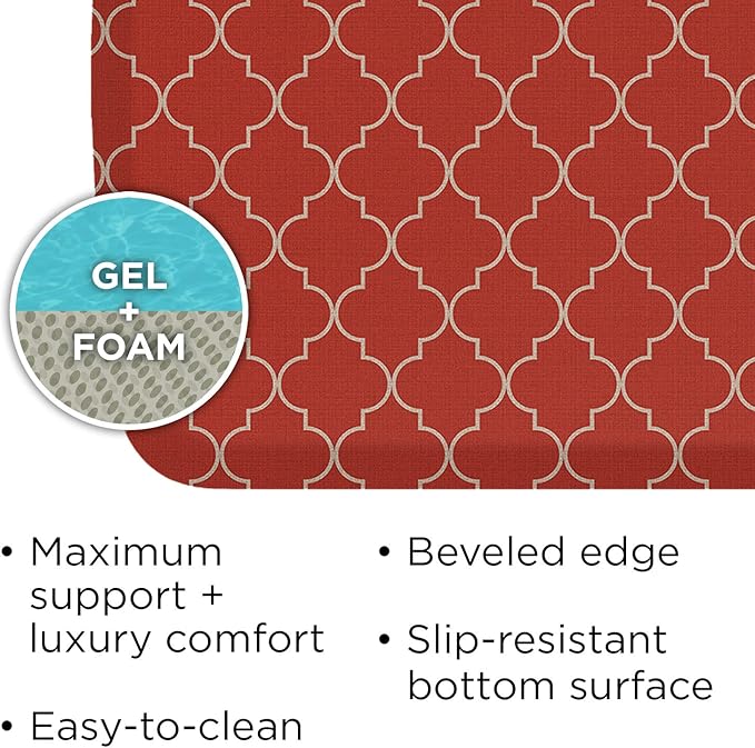 GelPro Elite Premier Anti-Fatigue Kitchen Comfort Floor Mat, 20x48", Lattice Garnet Stain Resistant Surface with therapeutic gel and energy-return foam for health & wellness