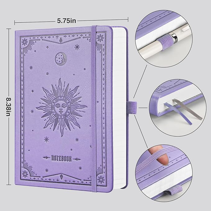 EMSHOI Graph Paper Notebook - 320 Pages, A5 Hardcover Leather, 100gsm Thick Paper, Square Grid Notebook for Women Men Work School Math Writing, Graphing, Engineering, 5.75 x 8.38, Light Purple