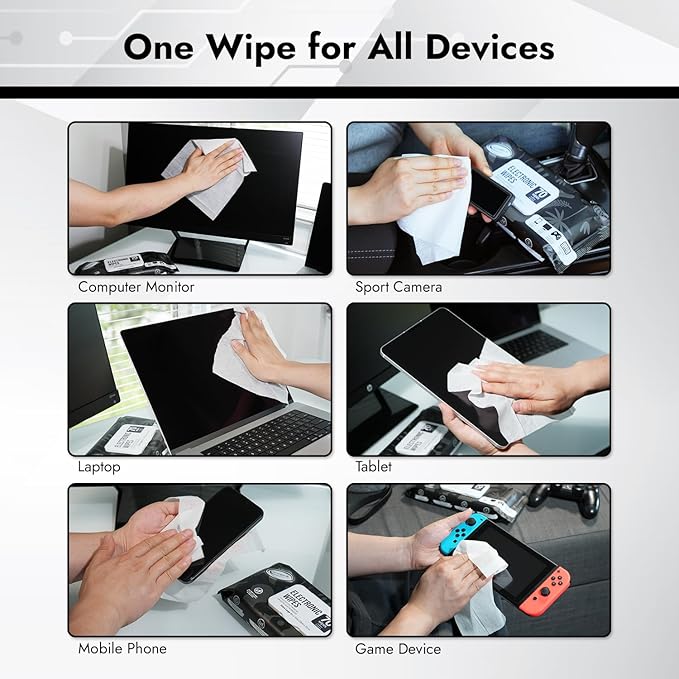 Air Jungles Electronic Screen Cleaning Wipes 70 Count, Quick Dry, Extra Large 8"x10" Cleaner Wipes for TVs, Monitors, Tablets, Phones, Laptops, Keyboards, Computer, Glasses