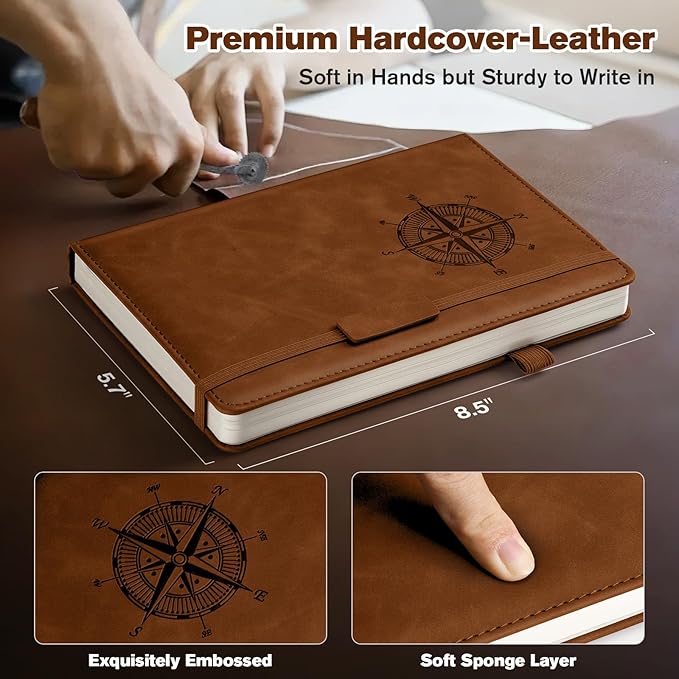 Notebook Journal for Women Men: Leather Journal for Writing, Hardcover College Ruled Journals Notebooks with Thick Paper, Large A5 Daily Journal for Travel, Diary, Gifts for Teens, 5.7"×8.5", Coffee