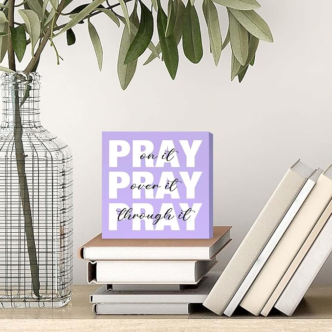 Purple Office Decor Desk Accessories Purple Gifts for Women Unique Home Pray on it Wooden Sign Bible Verse Home Art Decor Inspirational Christian Gifts for Women Boss