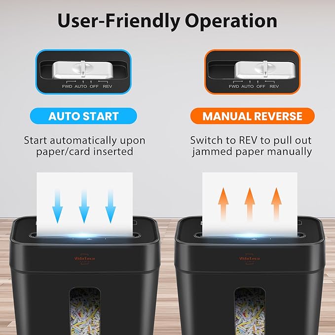 Paper Shredder for Home Use,VidaTeco 6-Sheet Cross-Cut Shredder,Also Shred Card/Clip/Staple,P-4 Higher Security,Small Document Shredder for Office,Paper Shredder Heavy Duty with Jam Proof,3.04-Gal Bin
