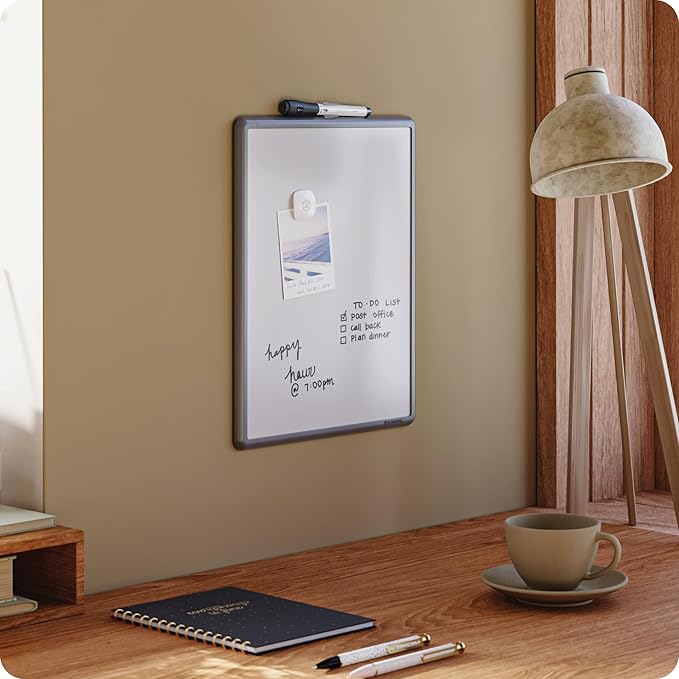 U Brands Contempo Magnetic Dry Erase Board, 11”x14”, Gray Modern Frame, Includes Magnet and Marker