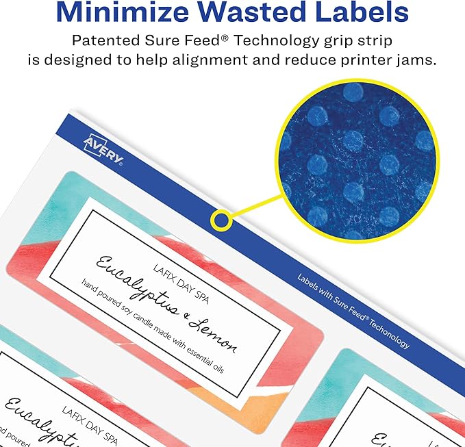 Avery Address Labels with Sure Feed and Easy Peel Technology, Glossy White Labels, 1" x 2-5/8", Permanent Adhesive, Laser/Inkjet, 300 Glossy Labels (6525)