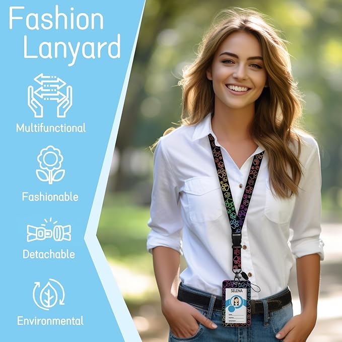 Lanyards for Id Badges, Cute Dog Paw Lover Badge Holder with Retractable Reel Belt Clip, Work Name Tag Lanyard Vertical ID Card Protector Case for Women Nurse Nursing Doctor Teacher Student