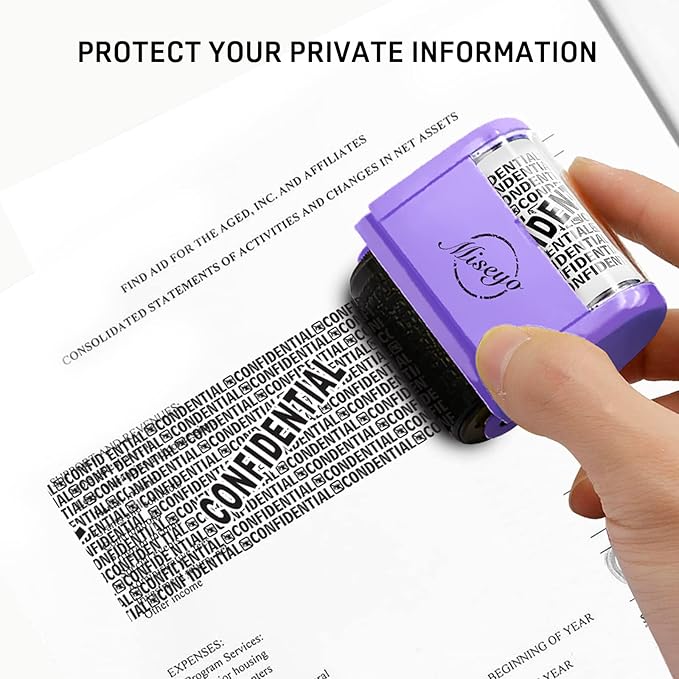 Miseyo Wide Roller Stamp Identity Theft Stamp 1.5 Inch Perfect for Privacy Protection - 3Pack Set (Purple)