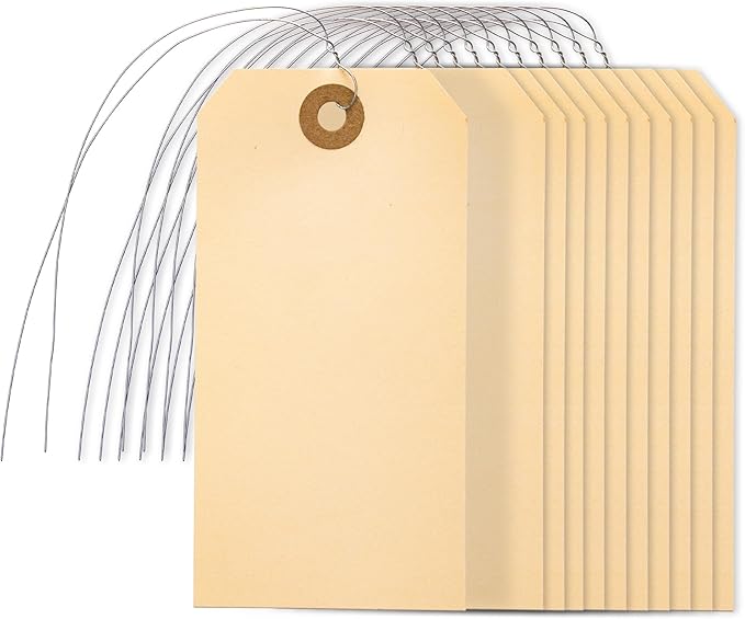 Perco Manila Shipping Tags No 5 4 3/4" x 2 3/8 in (12 x 6 cm) with Metal Wire Pack of 500 (12 x 6 cm)