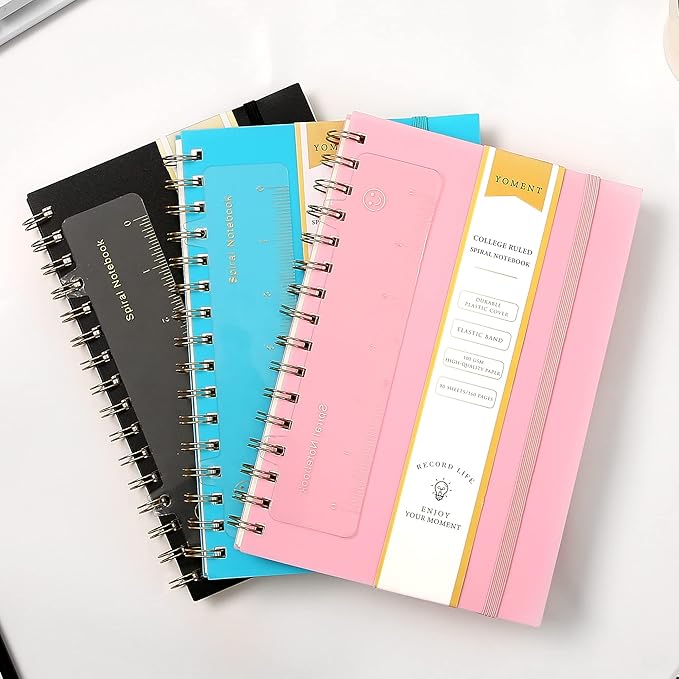 Yoment 3 Pack Spiral Notebook College Ruled A5 Spiral Bound Journal 160 Pages Thick Paper Plastic Hardcover Spiral Notebook 5x7 Wire Bound Notebooks for Note Taking School Office Supplies, 3 Color