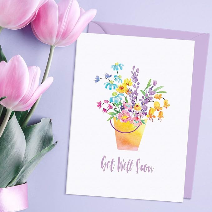 Sweetzer & Orange Bulk Get Well Cards With Envelopes, 24 Get Well Soon sheets Bundel. 300gsm Thick Greeting Cards and (120gsm) Envelopes, Feel Better Soon decor sheets