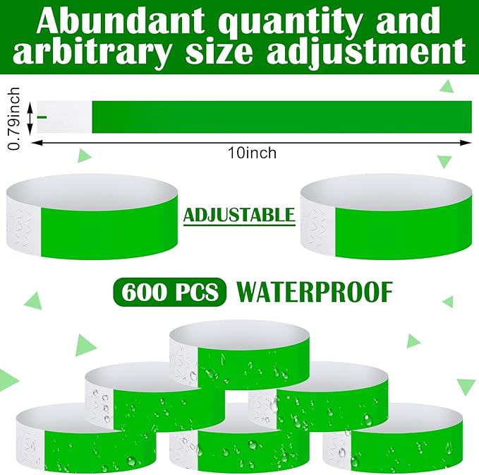 600 Packs Paper Wristbands for Events Neon Party Wristbands Colored Waterproof Paper Club Arm Bands Lightweight Identification for Concert Bar Entrance Admission(Green)