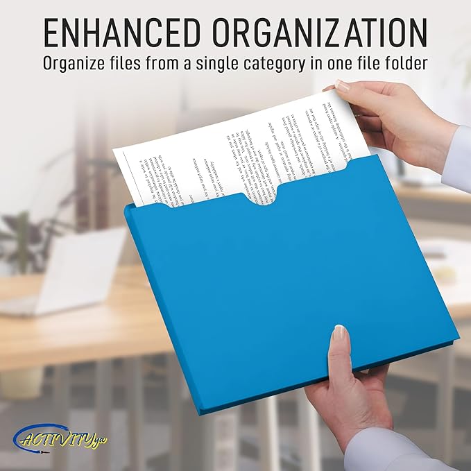 Blue File Jackets, 1 Inch Expansion, Letter Size, Reinforced Straight-Cut Tab, 6 Pack