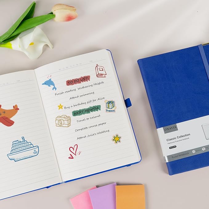 A5 Lined Journal Notebook - 100 GSM Thick Paper, Hardcover Journaling Notebook for Writing, Work, Travel, School, College Ruled Journal for Women Men, PU Leather Note Book,5.5”x8.3”- Klein Blue