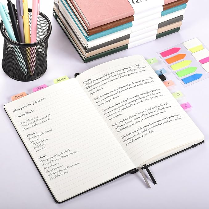 Lined Journal Notebook, 3 Pack A5 College Ruled Notebooks for Work, Hardcover Notebook Each with 2 Pockets & Pen, Leather Journal for Women, Men, 160 Pages, 100GSM Thick Paper (Blue, Black, Green)