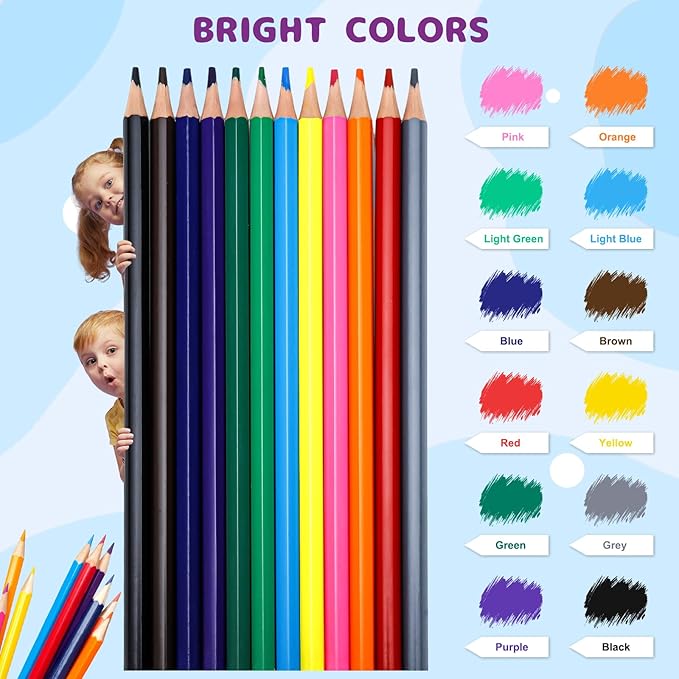 Premium Colored Pencils, Soft Core, 288 Count (Pack of 24), 12 Colors Pre-sharpened Color Pencils Bulk, Back to School Supplies, Classroom Prizes