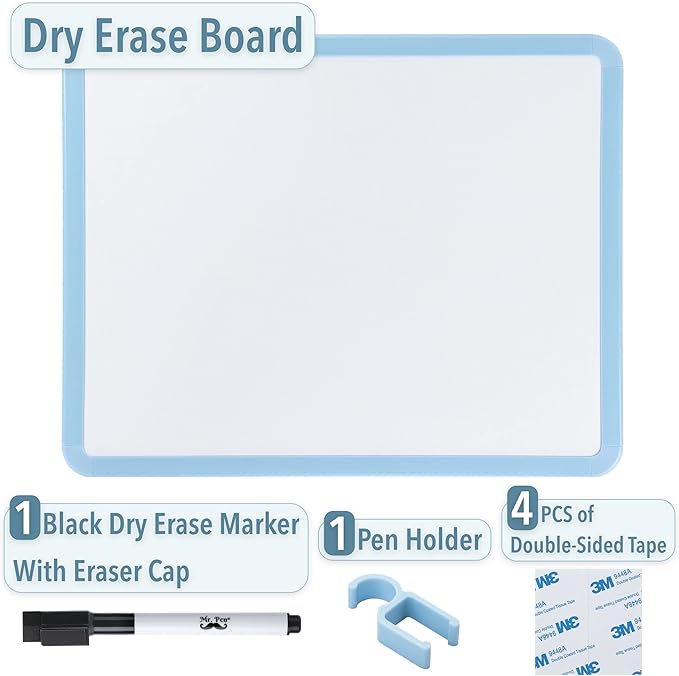 Mr. Pen- Dry Erase Board, 14” x 11” with a Black Dry Erase Marker, Blue Frame, Small White Board for Kids, Students, Small Dry Erase Board, Mini White Board