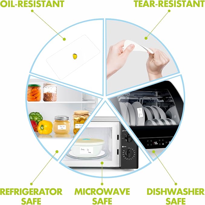 300 Removable Blank Food Labels, Water/Oil/Tear Resistant with Perforation Line for Freezer Food Containers Jars Pantry Organization (Each Measures 1” x 2”)