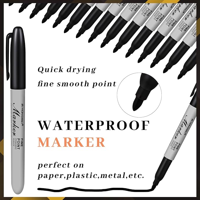Thenshop 600 Pack Permanent Markers Bulk Black Permanent Marker Set Fine Point Pens Work on Wood, Metal, Stone, Glass