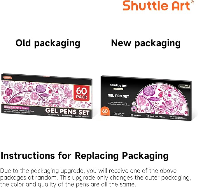 Shuttle Art 60 Pack Tone , Pink Purple Gel Pens with 30 Refills for Adults Coloring Books Journaling Drawing Nature, Landscapes, Animals Scenes