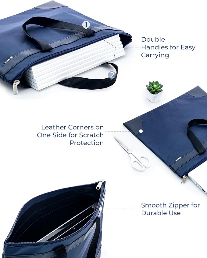 M&G 12x15 in Large Zipper Pouch with Handle, A4 Foldable Lightweight Pocket Waterproof Oxford Document Storage Bag, File Organizer for Office Travel Books Papers Filing Folder – 1 Pack (Blue)