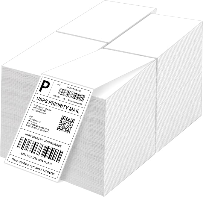 4x6 Thermal Labels - Waterproof Shipping Stickers for Thermal Printers, All-Purpose Label Stickers, White, 1000/Pack (4-Pack)