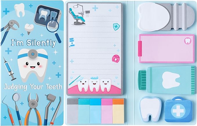 B1ykin Sticky Notes Set - Cartoon Theme Cute Self-Stick Notes Pad Teacher Appreciation Gifts， Self-Adhesive Writing Memo Pages Sticky to Do Notepad for Kids Employee School Office (Dentist)