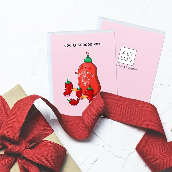 ALY LOU Hot Sauce Anniversary Card, Sriracha Hot Sauce for Her Him/Husband Boyfriend/Girlfriend Wife/Sarcastic Funny Birthday Greeting Card (You're sooo hot!)