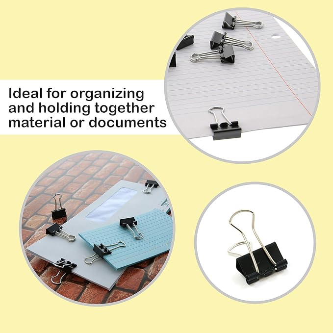 BAZIC Binder Clips Small Black 3/4" (19mm), Paper Clamps Paper Clip, Paperclips for Office Home Kitchen Storage (12/Pack), 240-Packs